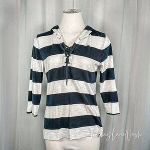 Lauren Jeans Co Ralph Lauren Lace Up Striped Hoodie Shirt